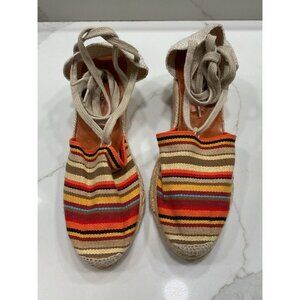 Andre Assous Colorful Striped Wedge Ankle Tie Espadrilles Size 9.5 Women’s